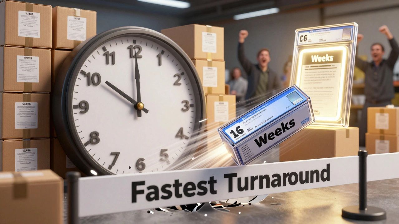 A fast-moving CGC holder outpaces delayed WATA submissions, symbolizing speed and reliability.