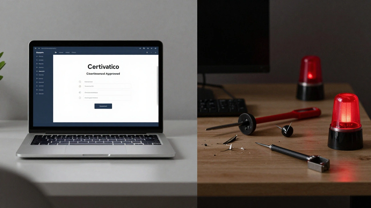 Split-screen showing organized successful resubmission on one side and chaotic failed tampering on the other.