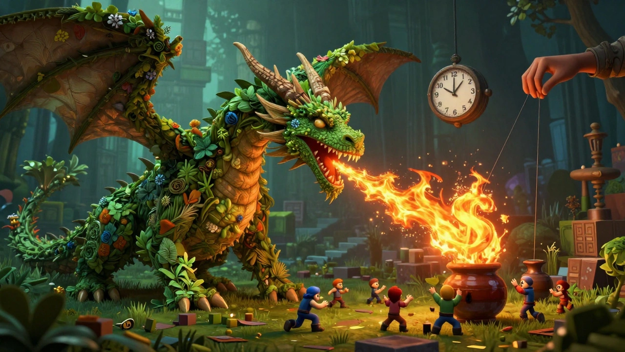 A dragon made of in-game herbs breathes money, while players watch helplessly as auction prices spiral out of control.