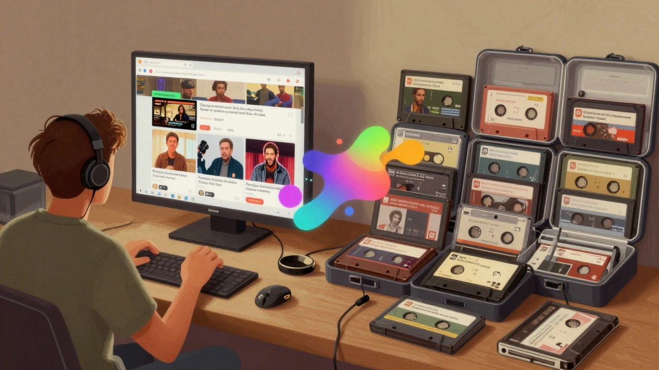 Split scene showing streaming viewer and retro game collection