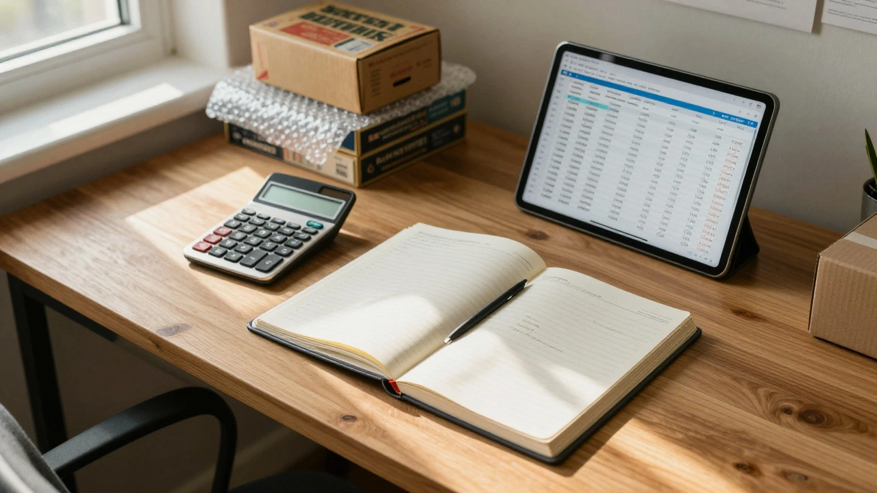 A workspace with a ledger and video games for tax record keeping