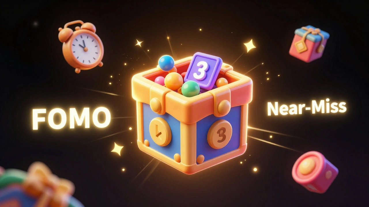 Conceptual art of a glowing loot box surrounded by psychological triggers