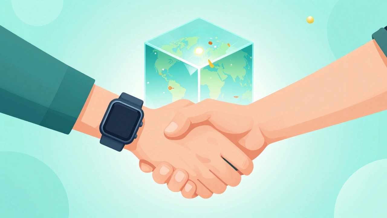 Hands shaking over a glowing game world symbolizing a fair deal