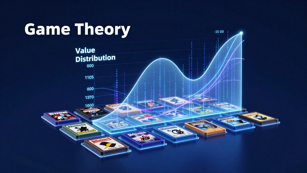 Holographic data graph analyzing the value distribution of graded video games