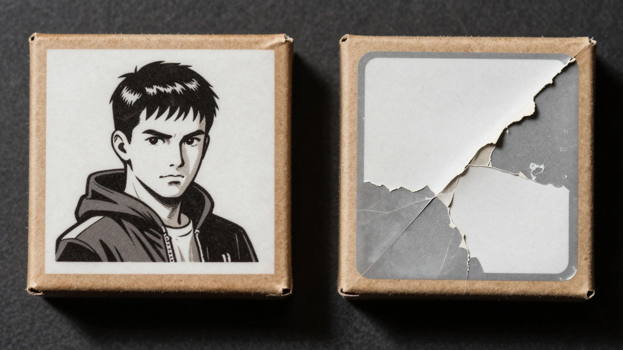 Comparison of a pristine game box versus one damaged by harsh chemicals and torn labels.