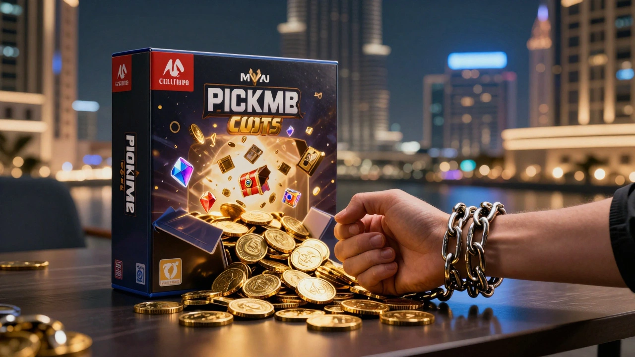 Game box pouring out microtransactions forming chains