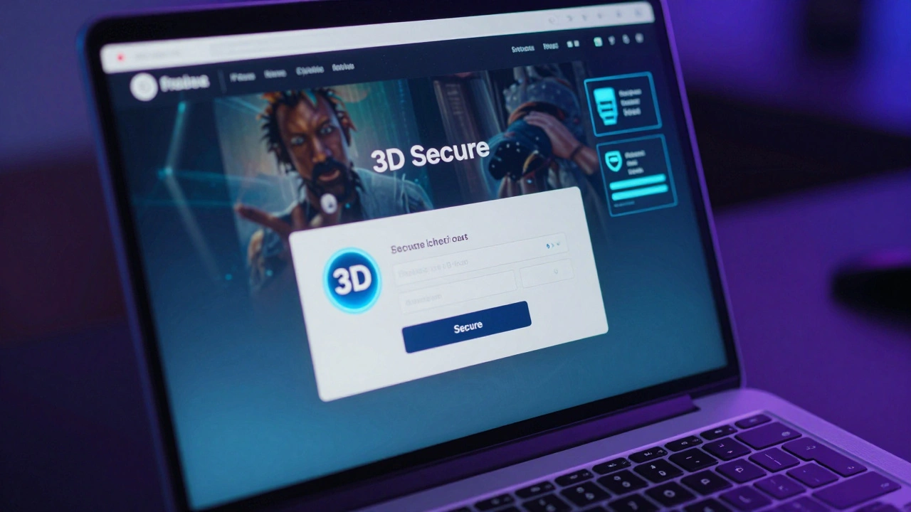 Laptop screen showing secure payment verification and fraud detection analytics.