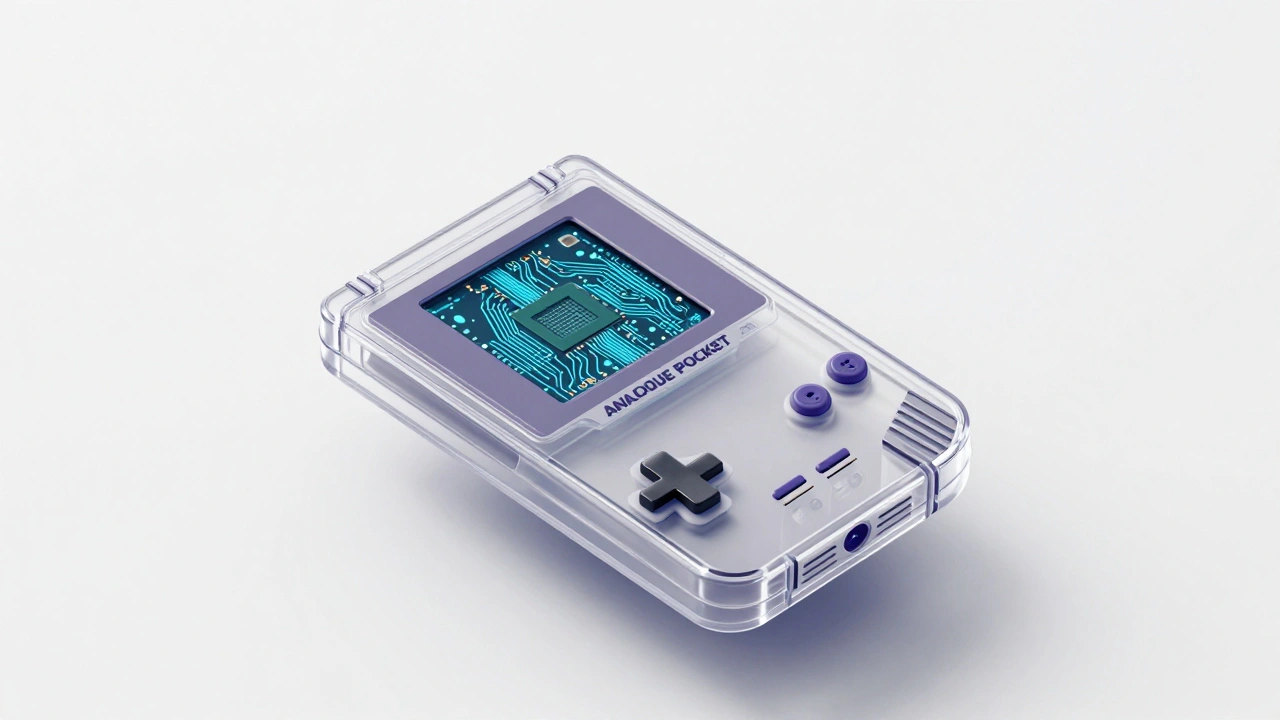 Transparent Analogue Pocket showing internal FPGA circuitry