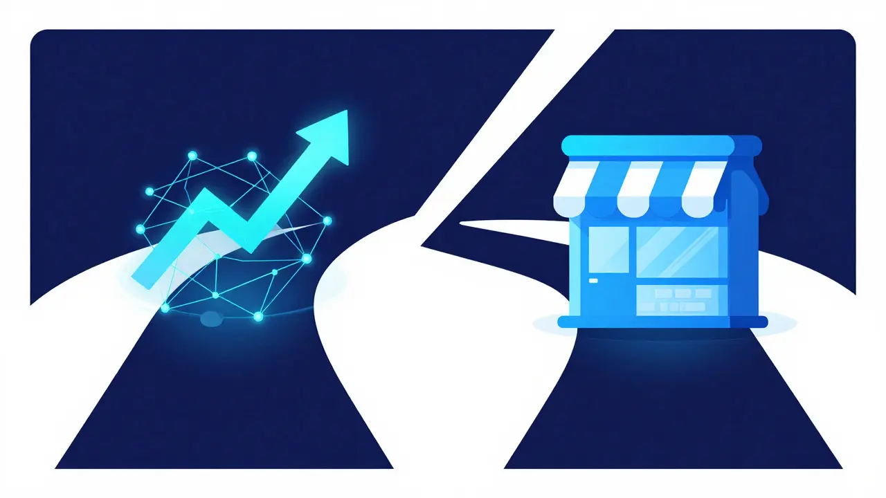 Abstract illustration showing the choice between online auction and retail consignment