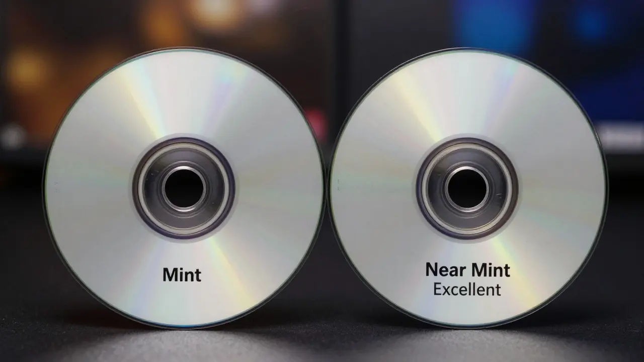 Close-up comparison of a pristine PS1 disc and a scratched disc showing wear