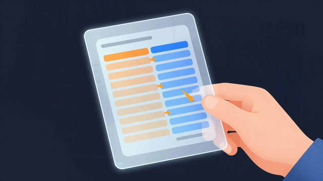 Holographic representation of a data table highlighting different pricing columns