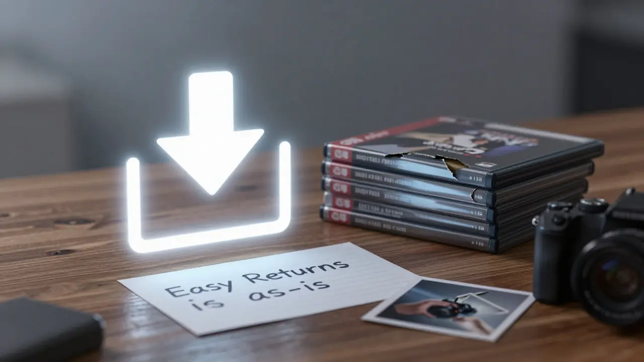 Illustration comparing digital downloads with physical game cases and documentation