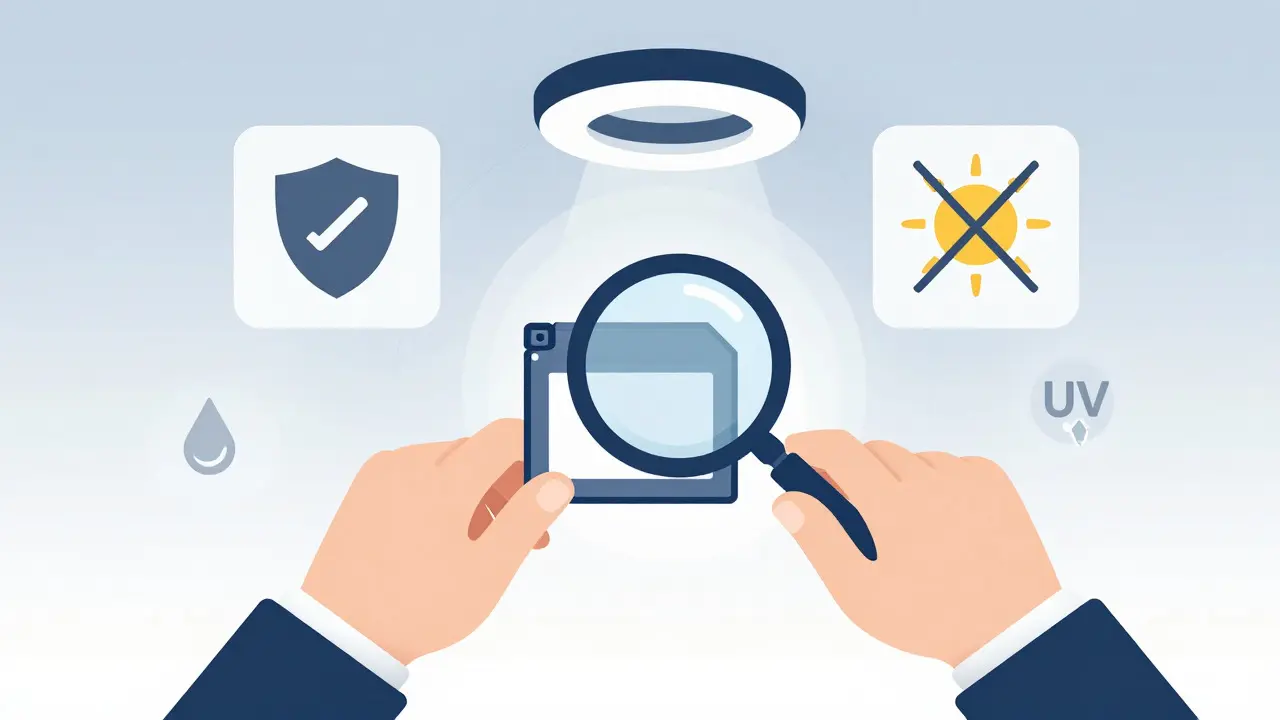 Illustration of hands inspecting a game cartridge with a magnifier surrounded by grading icons