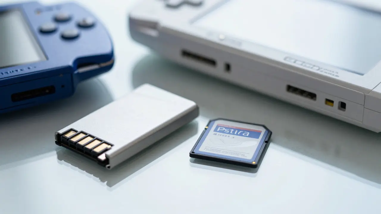 Macro shot of PSP and PS Vita memory cards highlighting their different physical formats