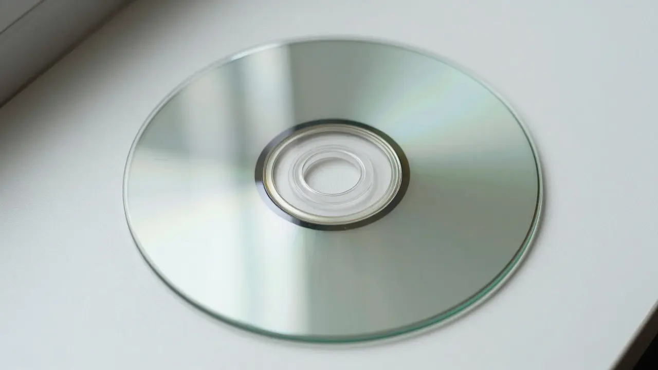 Optical disc reflecting natural light to reveal faint circular ring wear scratches