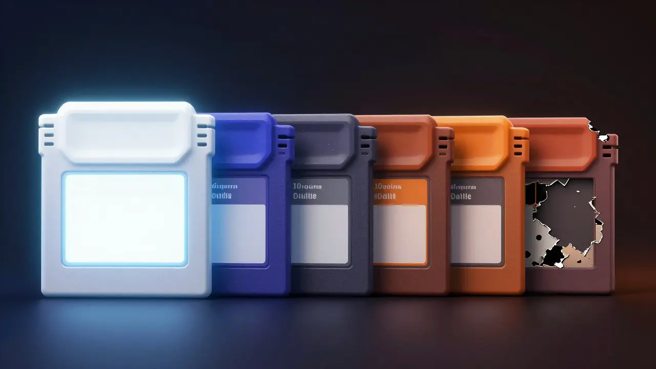 Row of video game cartridges showing varying levels of wear and damage