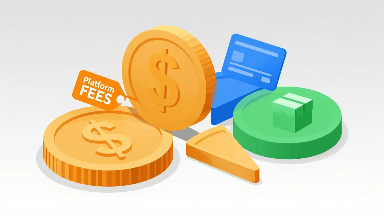 Vector illustration of a coin divided into segments representing various fees