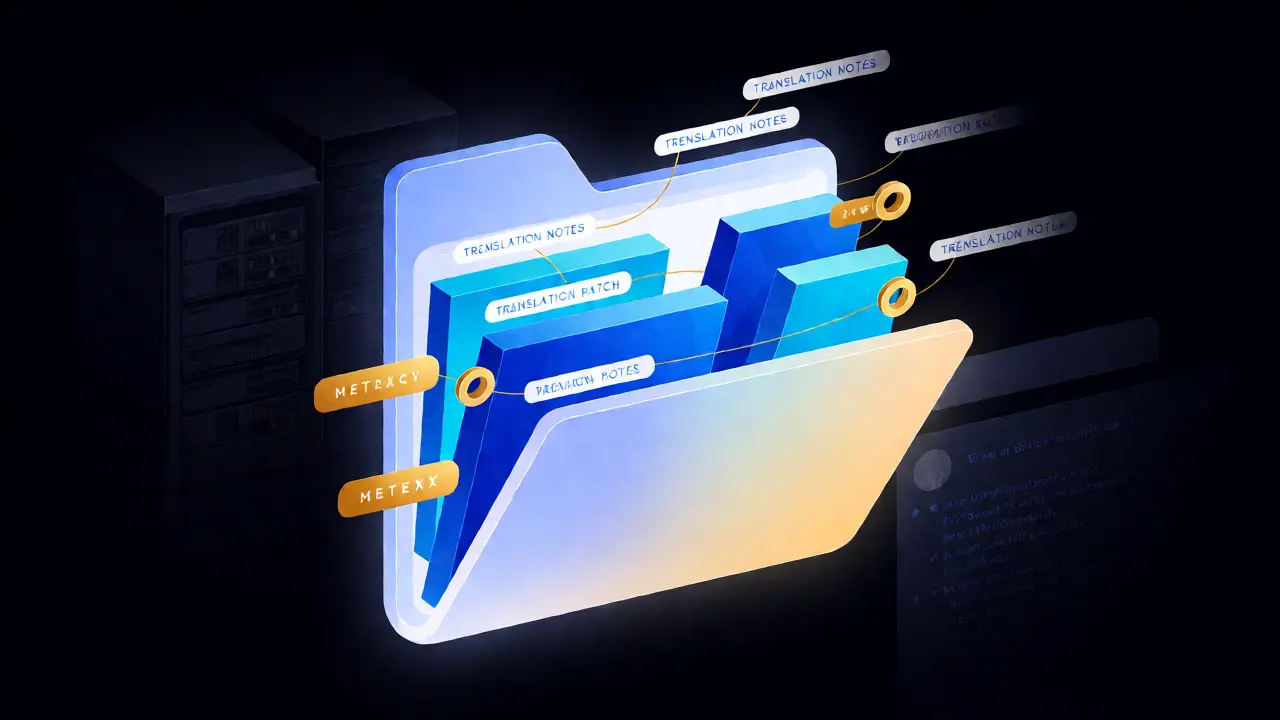 Conceptual visualization of structured video game patch archives and metadata