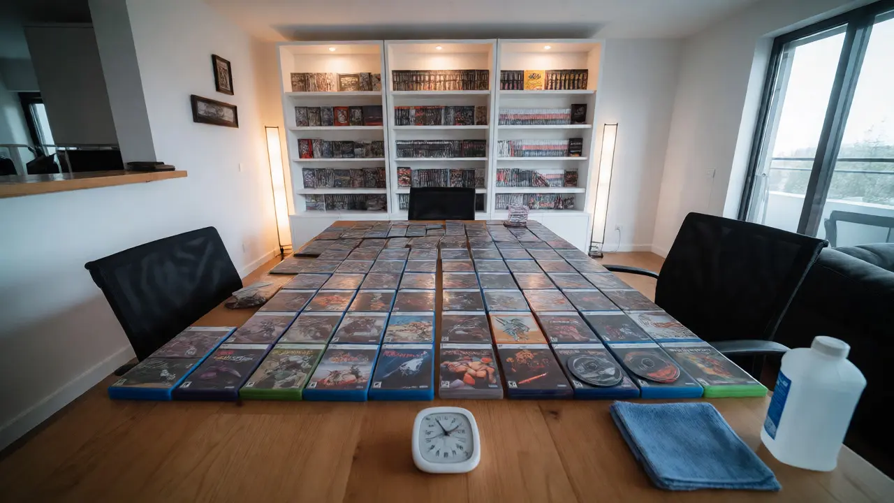 Organized table with games and tools for inventory checking