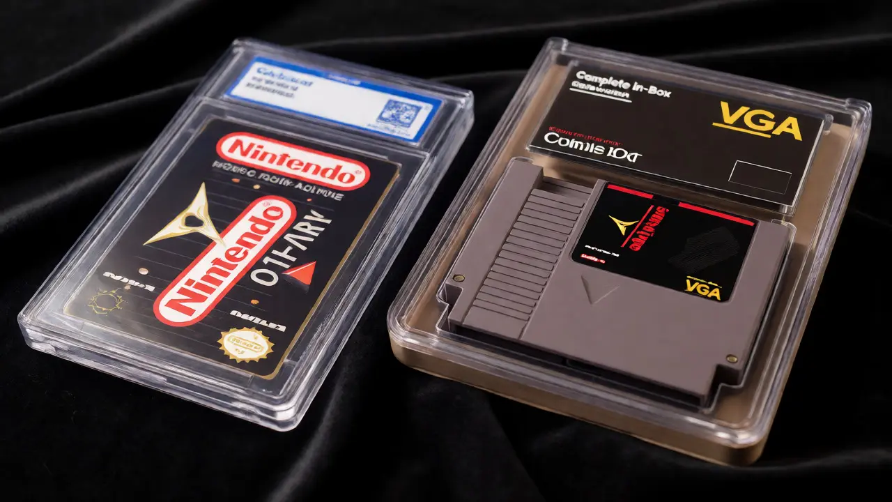 Side-by-side comparison of sealed Wata and loose VGA graded games