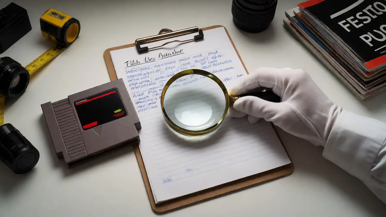 Appraiser examining a vintage video game cartridge with tools