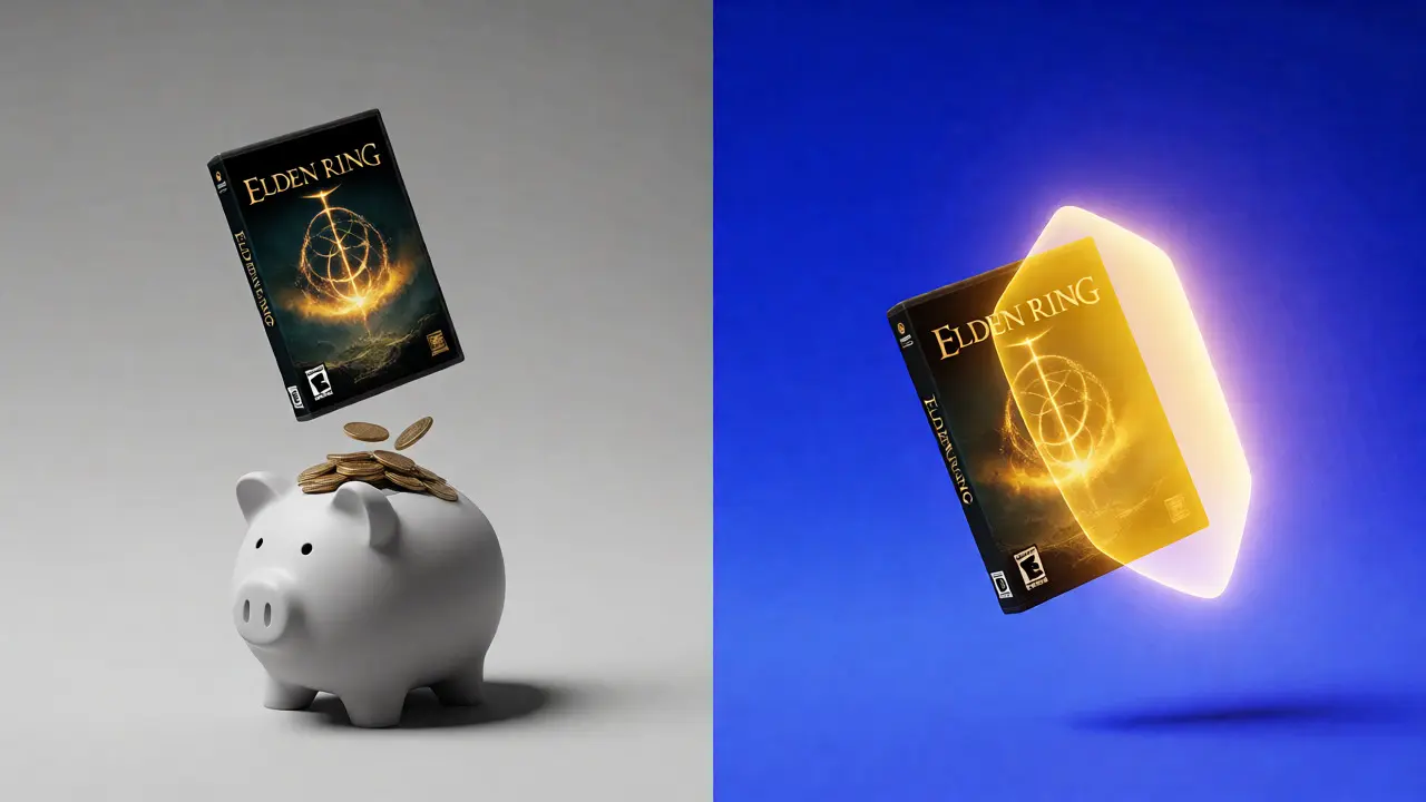 Conceptual visualization comparing cash value versus store credit premiums for games.